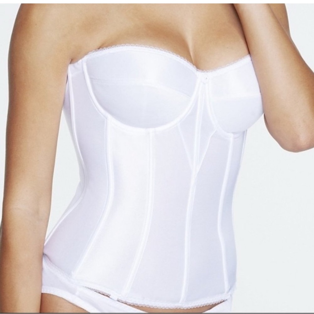 Dominique Juliette Satin Longline Strapless White Corset NWT 40B Bustier Bridal